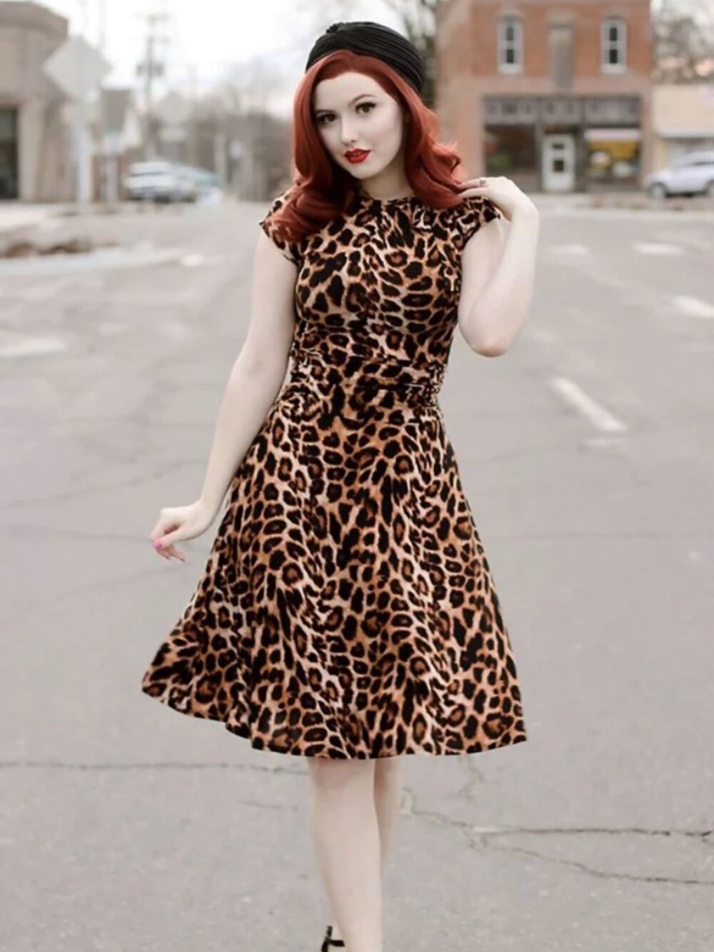 1950s Retro Pin-Up Retrolicious A-Line/Swing Dress - Leopard - S